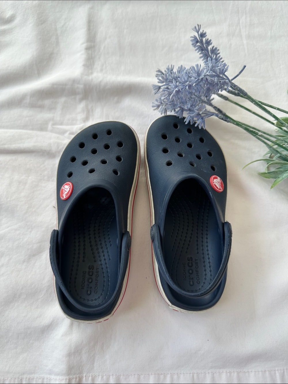CROCS Kids Navy Clogs with Red Logo Accent